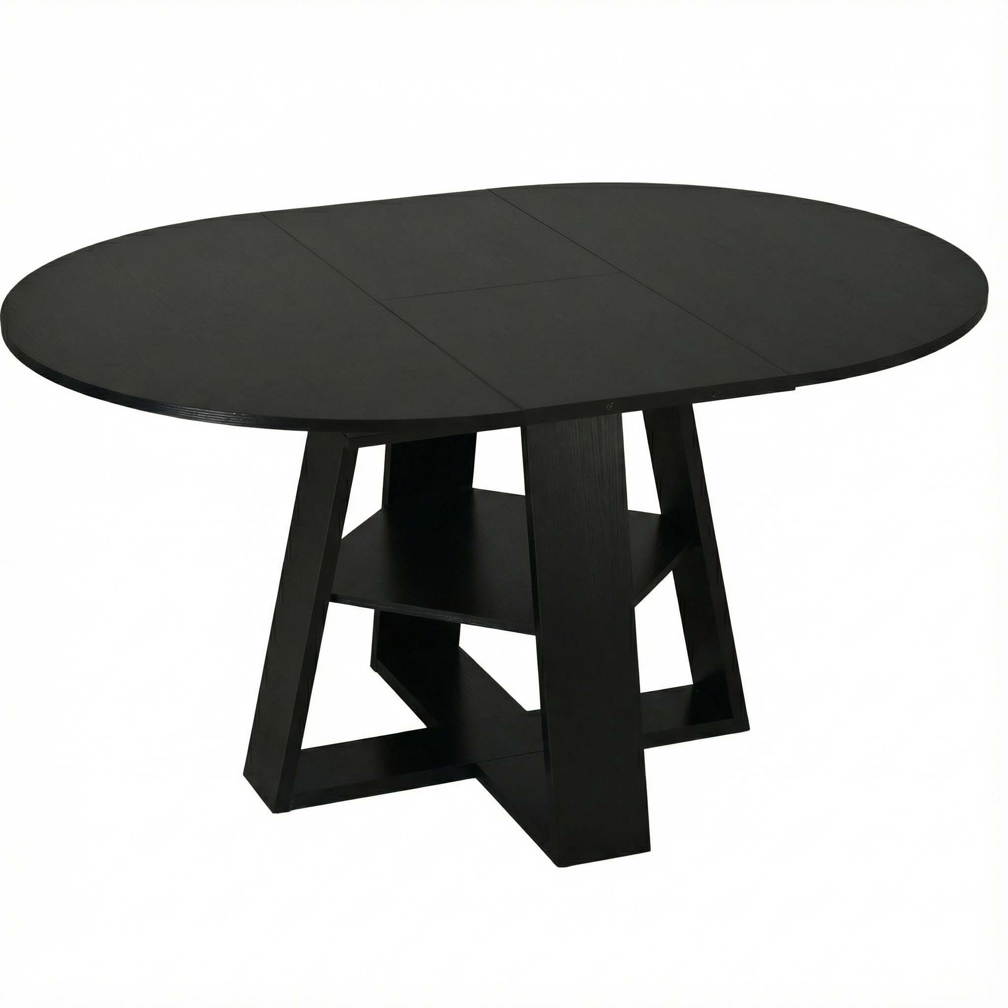43.3in-59in Extendable Round Dining Table for 4-8,Modern Kitchen Oval Dining Table with Removable Leaves Space Saving,Wood Base with Storage Shelf for Kitchen Living Room (Black)