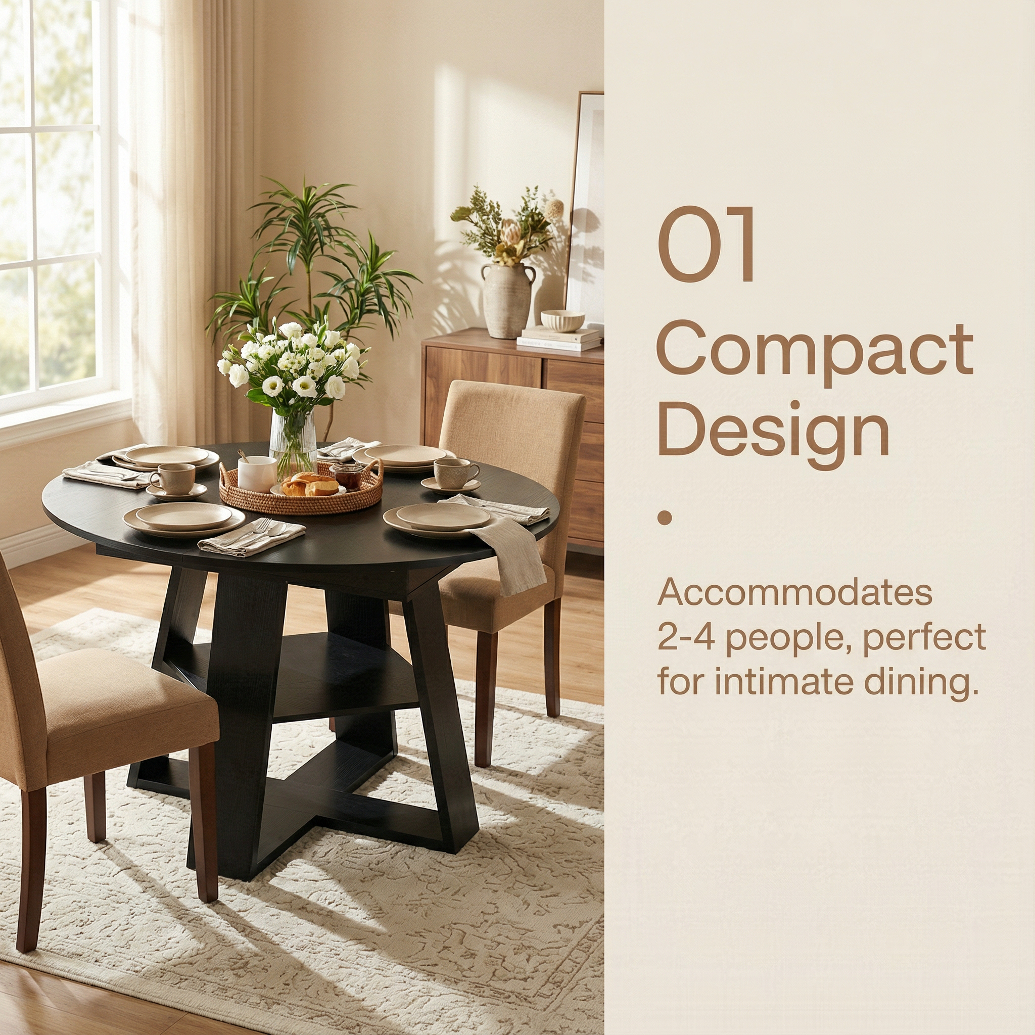 43.3in-59in Extendable Round Dining Table for 4-8,Modern Kitchen Oval Dining Table with Removable Leaves Space Saving,Wood Base with Storage Shelf for Kitchen Living Room (Black)
