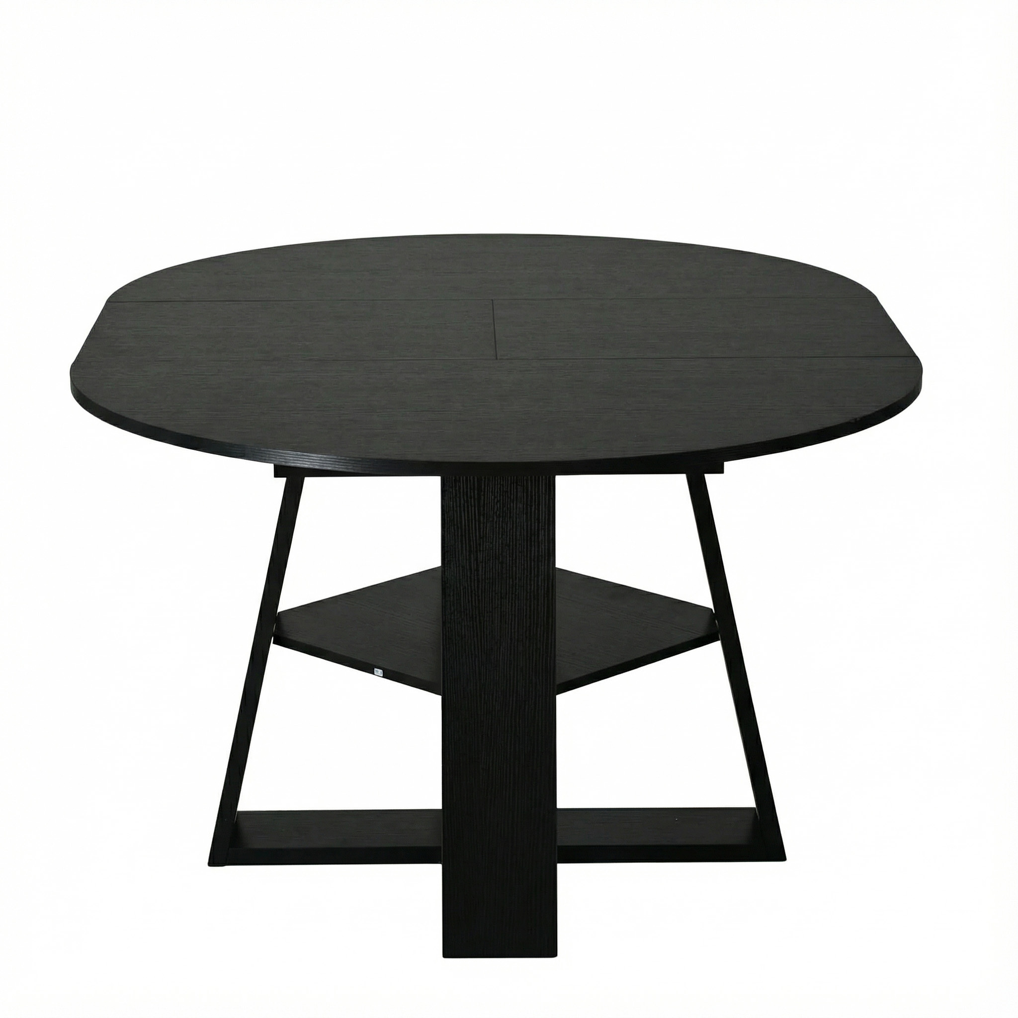 43.3in-59in Extendable Round Dining Table for 4-8,Modern Kitchen Oval Dining Table with Removable Leaves Space Saving,Wood Base with Storage Shelf for Kitchen Living Room (Black)