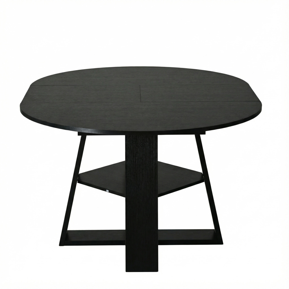 43.3in-59in Extendable Round Dining Table for 4-8,Modern Kitchen Oval Dining Table with Removable Leaves Space Saving,Wood Base with Storage Shelf for Kitchen Living Room (Black)