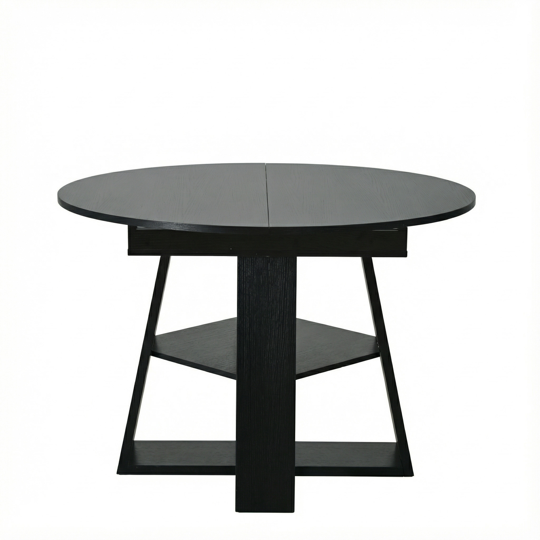 43.3in-59in Extendable Round Dining Table for 4-8,Modern Kitchen Oval Dining Table with Removable Leaves Space Saving,Wood Base with Storage Shelf for Kitchen Living Room (Black)