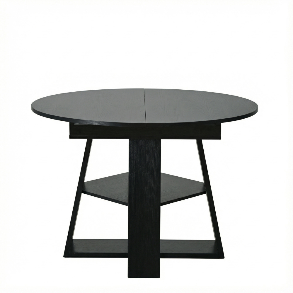 43.3in-59in Extendable Round Dining Table for 4-8,Modern Kitchen Oval Dining Table with Removable Leaves Space Saving,Wood Base with Storage Shelf for Kitchen Living Room (Black)