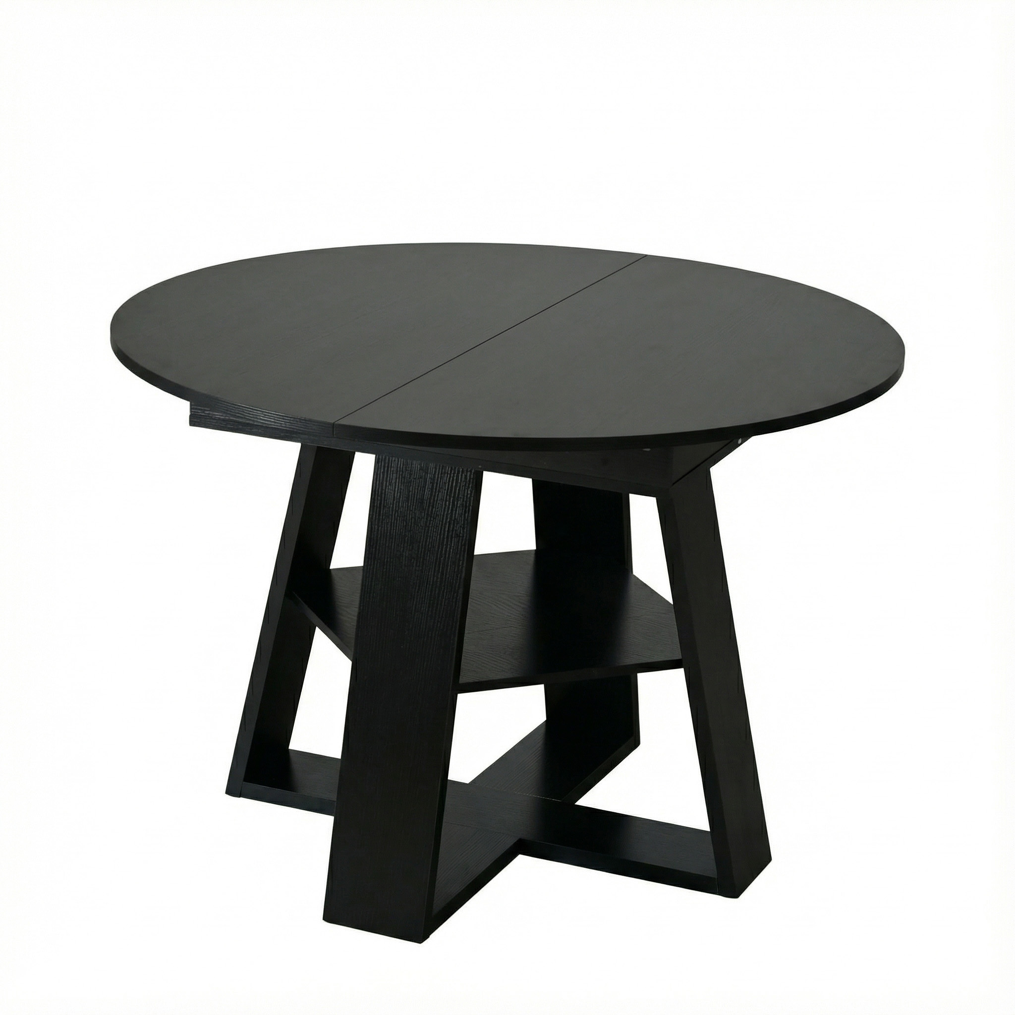 43.3in-59in Extendable Round Dining Table for 4-8,Modern Kitchen Oval Dining Table with Removable Leaves Space Saving,Wood Base with Storage Shelf for Kitchen Living Room (Black)