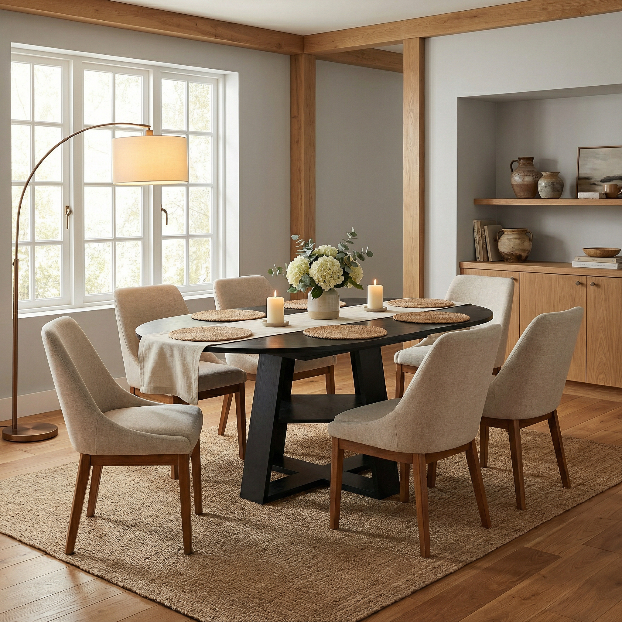 43.3in-59in Extendable Round Dining Table for 4-8,Modern Kitchen Oval Dining Table with Removable Leaves Space Saving,Wood Base with Storage Shelf for Kitchen Living Room (Black)