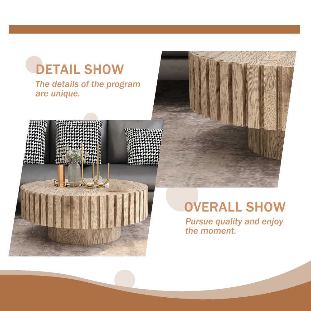 Modern minimalist circular coffee table 31.4'' with natural wood texture, stable and durable, enhancing spatial aesthetics suitable for living rooms, study rooms and offices.