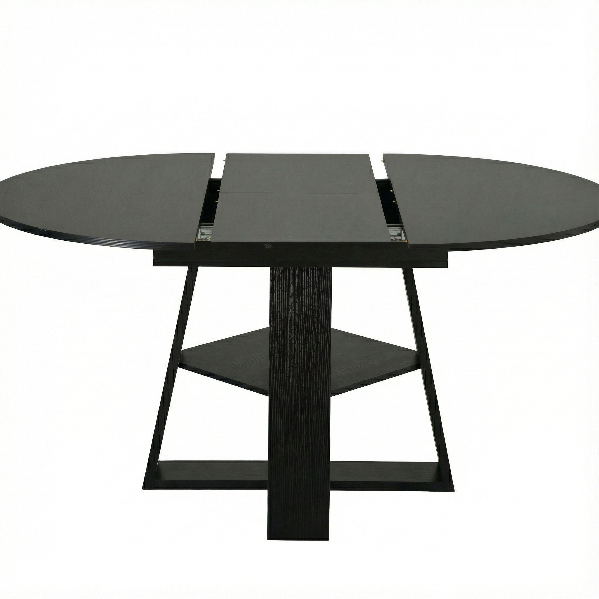 43.3in-59in Extendable Round Dining Table for 4-8,Modern Kitchen Oval Dining Table with Removable Leaves Space Saving,Wood Base with Storage Shelf for Kitchen Living Room (Black)