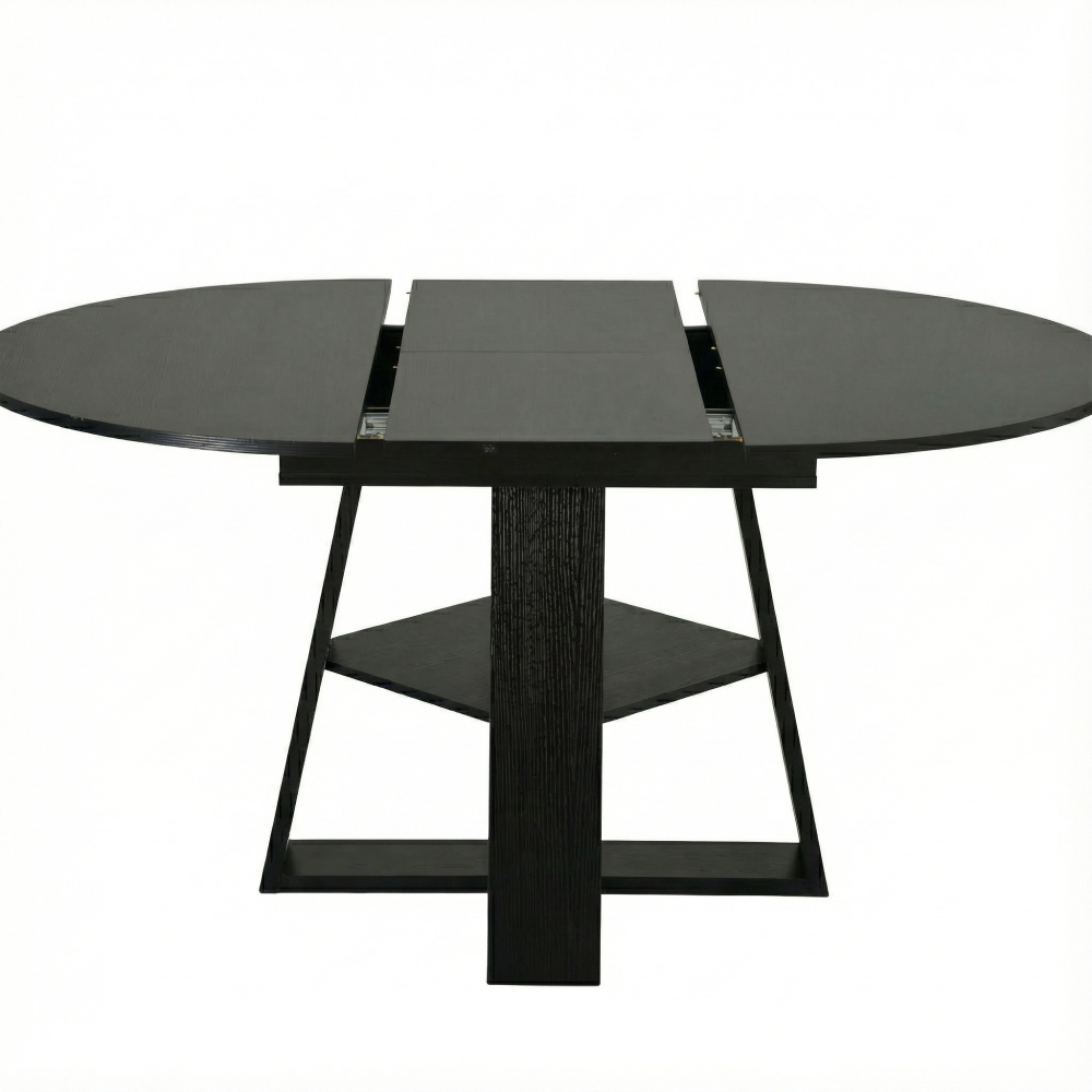 43.3in-59in Extendable Round Dining Table for 4-8,Modern Kitchen Oval Dining Table with Removable Leaves Space Saving,Wood Base with Storage Shelf for Kitchen Living Room (Black)