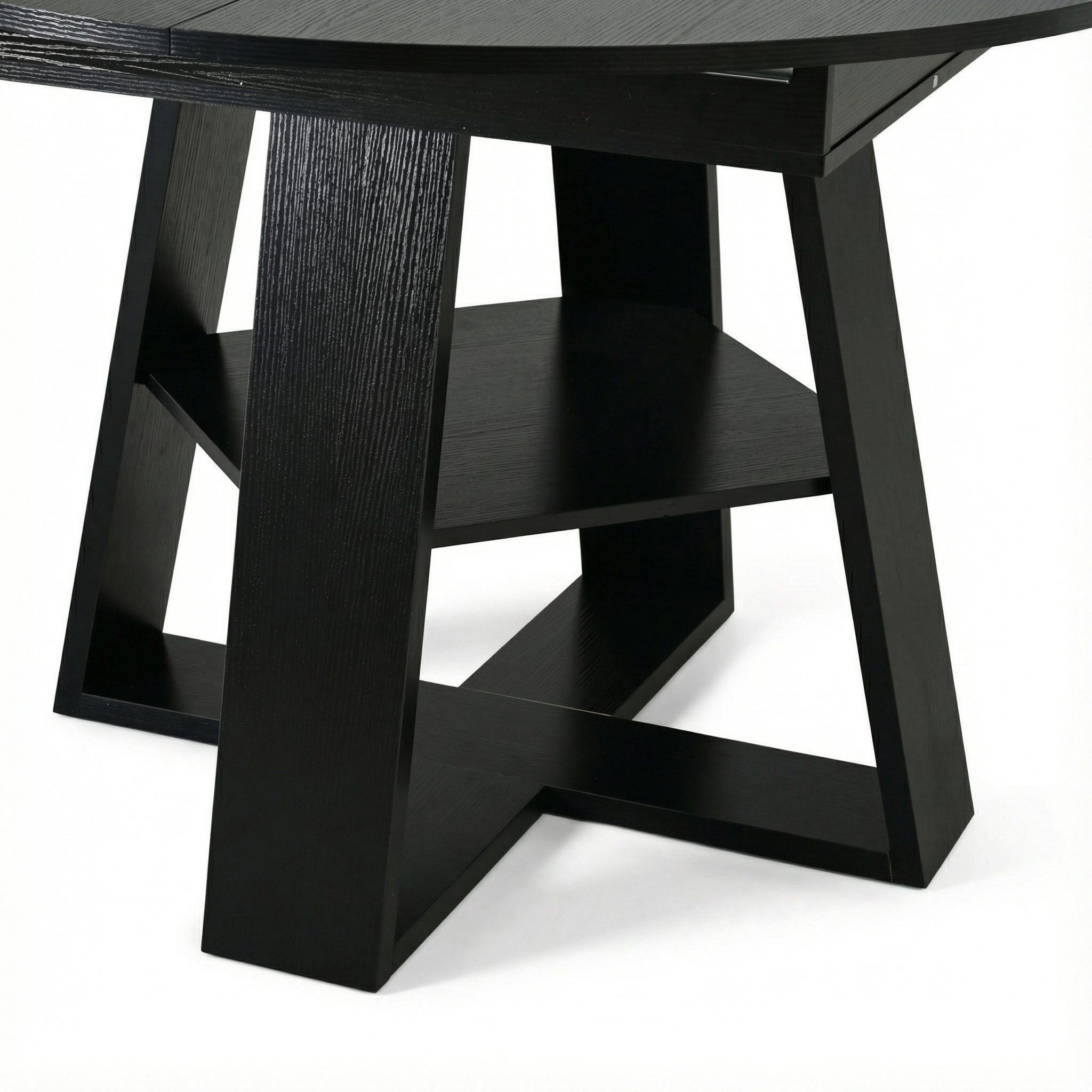 43.3in-59in Extendable Round Dining Table for 4-8,Modern Kitchen Oval Dining Table with Removable Leaves Space Saving,Wood Base with Storage Shelf for Kitchen Living Room (Black)