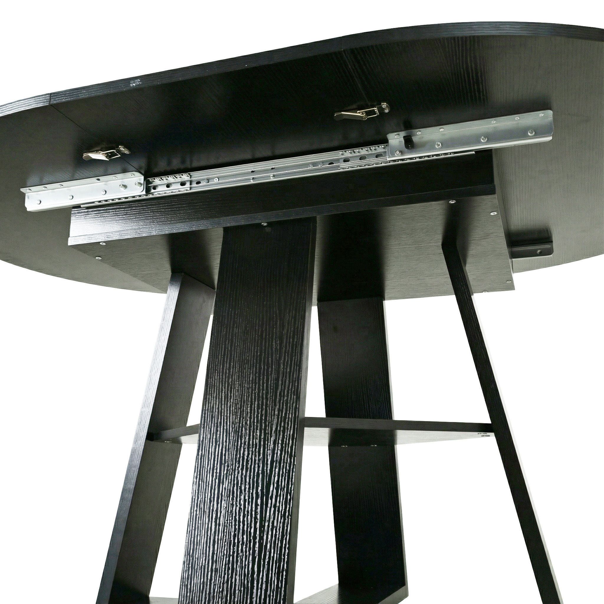 43.3in-59in Extendable Round Dining Table for 4-8,Modern Kitchen Oval Dining Table with Removable Leaves Space Saving,Wood Base with Storage Shelf for Kitchen Living Room (Black)