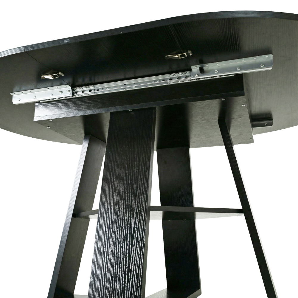 43.3in-59in Extendable Round Dining Table for 4-8,Modern Kitchen Oval Dining Table with Removable Leaves Space Saving,Wood Base with Storage Shelf for Kitchen Living Room (Black)