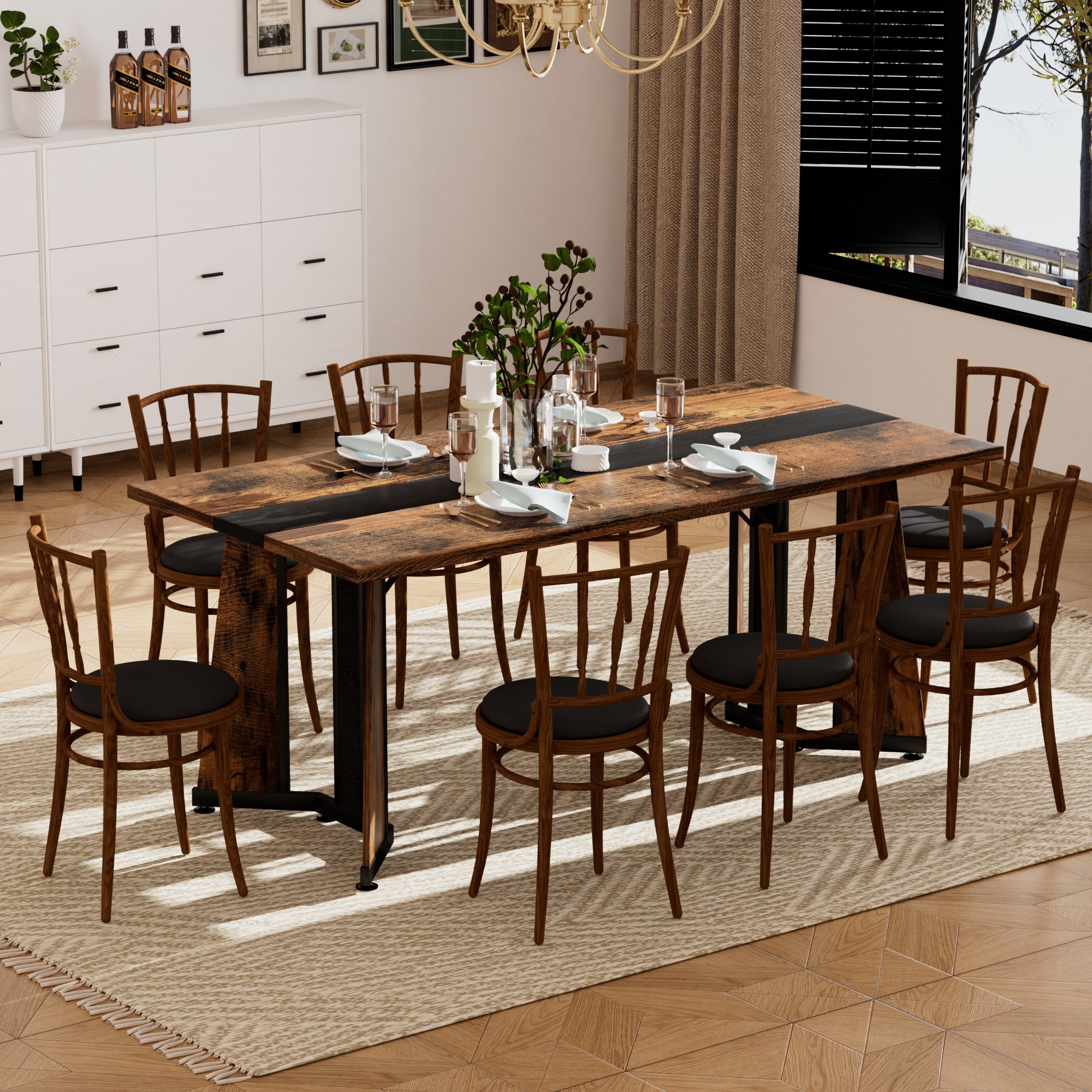 70.9"Rectangular Large Dining Table, Waterproof Large Desk for 8 People, Deluxe Family Dining Table with Adjustable Legs for Kitchen,Living Room,Office, Rustic Brown,70.9''W x 35.4''D x 30.3''H
