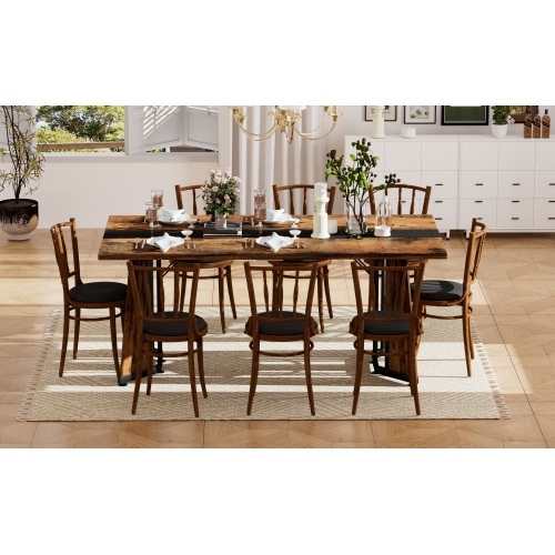 70.9"Rectangular Large Dining Table, Waterproof Large Desk for 8 People, Deluxe Family Dining Table with Adjustable Legs for Kitchen,Living Room,Office, Rustic Brown,70.9''W x 35.4''D x 30.3''H