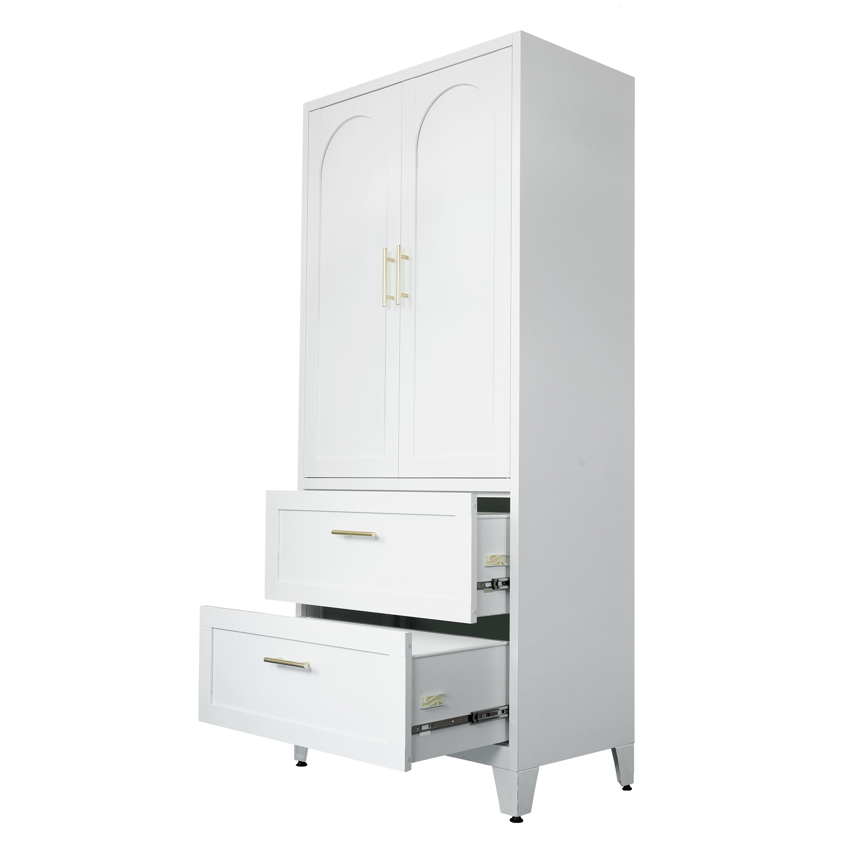 71" Tall Metal Wardrobe Cabinet with 2 Drawers and Hanging Rod, 2 Doors Wardrobe Closet with Shelf for Bedroom, Office, Laundry Room,Entryway ,Foyer,Guesthouse (White)
