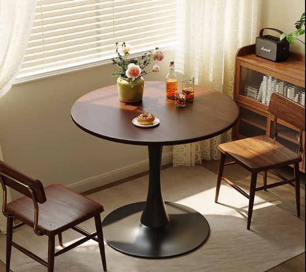 Black Round Table, Modern Dining Table, MDF Top and Steel Base Tulip Round Kitchen Table, Mid Century Coffee Table for Living Room 24 Inch, Kitchen Table, Oval Dining Table