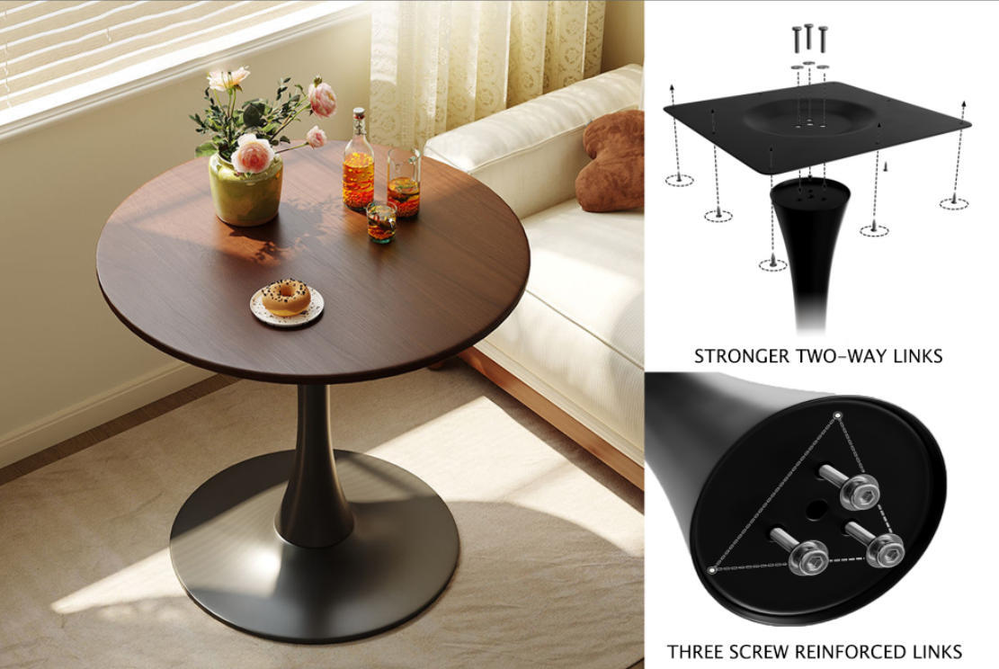 Black Round Table, Modern Dining Table, MDF Top and Steel Base Tulip Round Kitchen Table, Mid Century Coffee Table for Living Room 24 Inch, Kitchen Table, Oval Dining Table