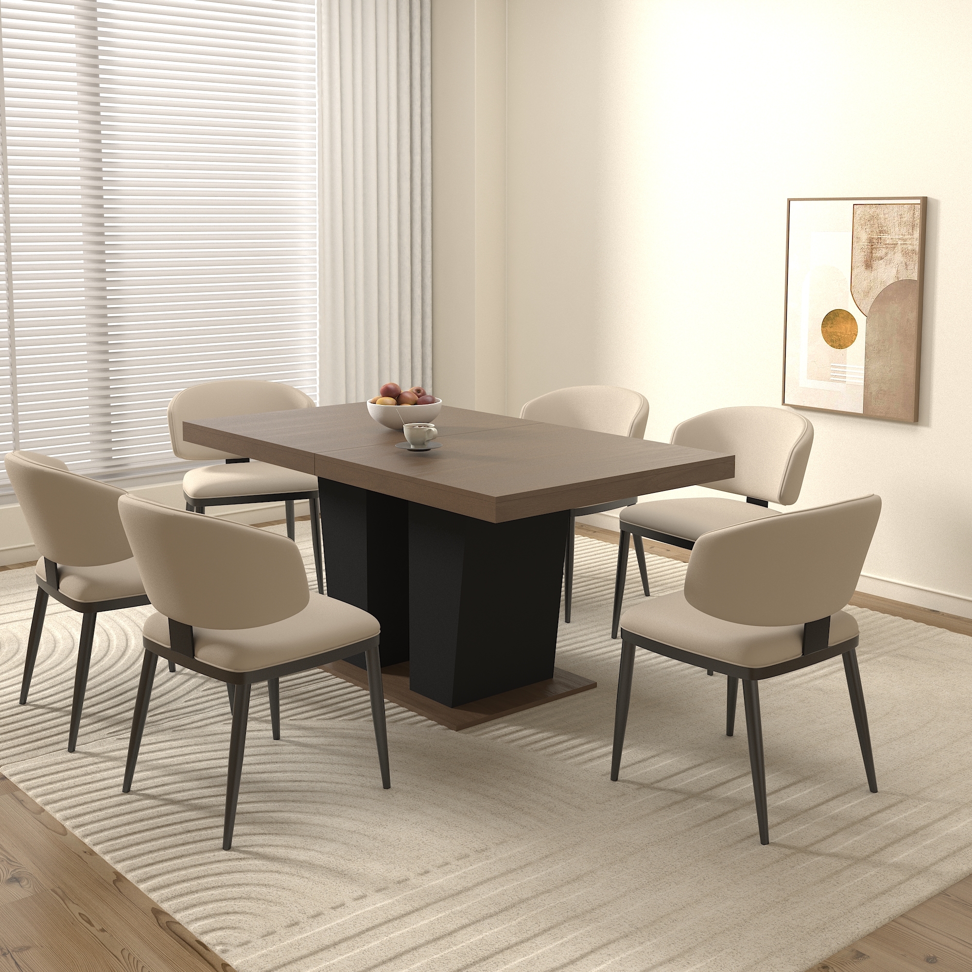 Extendable Dining Room Table for 4-10 People,Wooden Transformer Kitchen Dining Table with Black Double Sturdy Pedestal Base, Modern Expandable Large Table