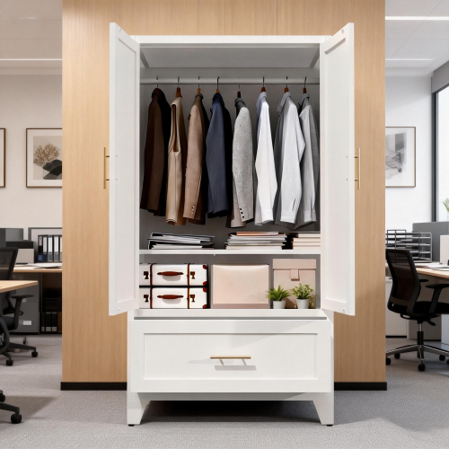 71" Tall Metal Wardrobe Cabinet with 2 Drawers and Hanging Rod, 2 Doors Wardrobe Closet with Shelf for Bedroom, Office, Laundry Room,Entryway ,Foyer,Guesthouse (White)