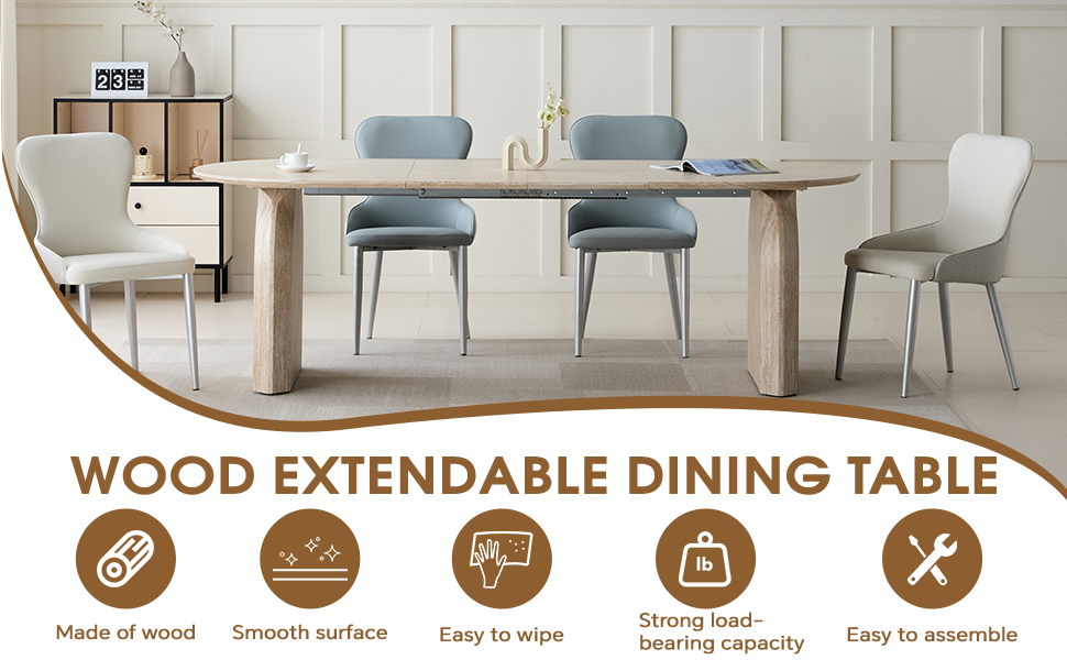 Wood Extendable Dining Table, Modern Oval Kitchen Table with Stylish Dual - Pillar Design, Perfect for Home Dining & Gathering, Multi-functional and Space-saving, Living Room and Dining Room.