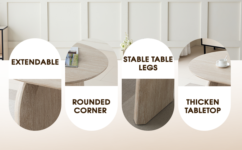 Wood Extendable Dining Table, Modern Oval Kitchen Table with Stylish Dual - Pillar Design, Perfect for Home Dining & Gathering, Multi-functional and Space-saving, Living Room and Dining Room.