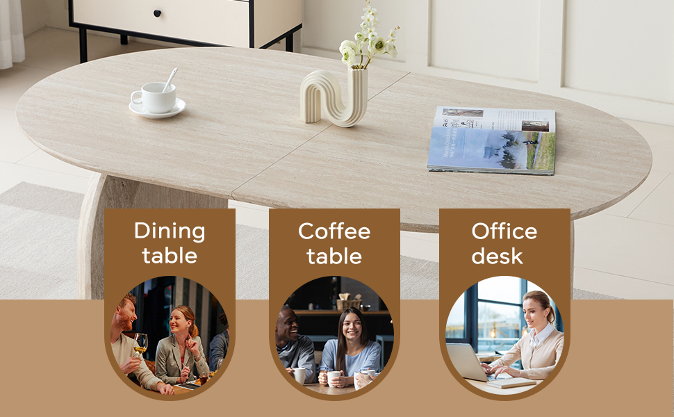 Wood Extendable Dining Table, Modern Oval Kitchen Table with Stylish Dual - Pillar Design, Perfect for Home Dining & Gathering, Multi-functional and Space-saving, Living Room and Dining Room.