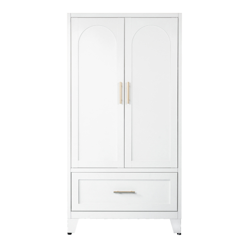 71" Tall Metal Wardrobe Cabinet with 2 Drawers and Hanging Rod, 2 Doors Wardrobe Closet with Shelf for Bedroom, Office, Laundry Room,Entryway ,Foyer,Guesthouse (White)