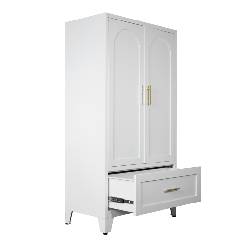 71" Tall Metal Wardrobe Cabinet with 2 Drawers and Hanging Rod, 2 Doors Wardrobe Closet with Shelf for Bedroom, Office, Laundry Room,Entryway ,Foyer,Guesthouse (White)