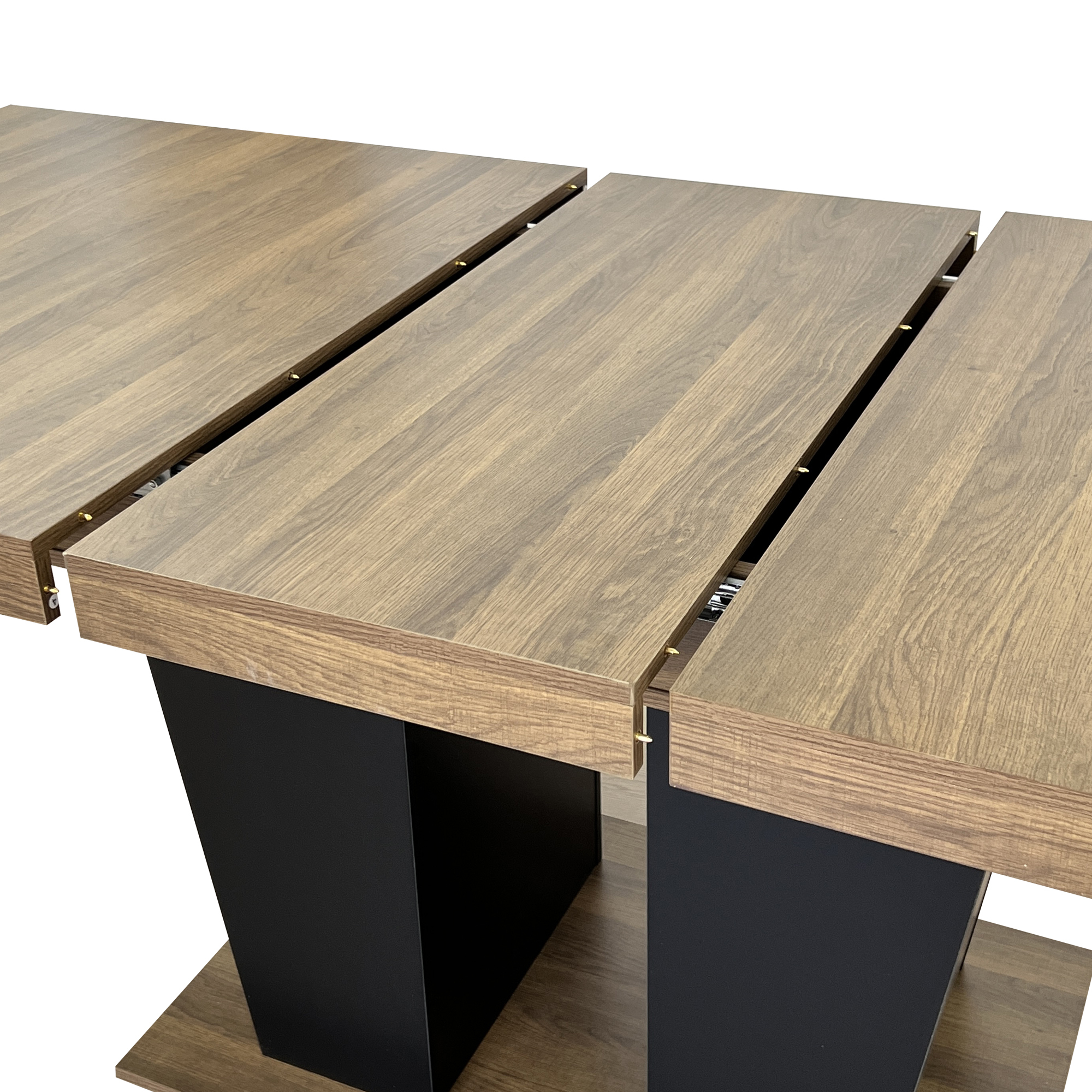Extendable Dining Room Table for 4-10 People,Wooden Transformer Kitchen Dining Table with Black Double Sturdy Pedestal Base, Modern Expandable Large Table