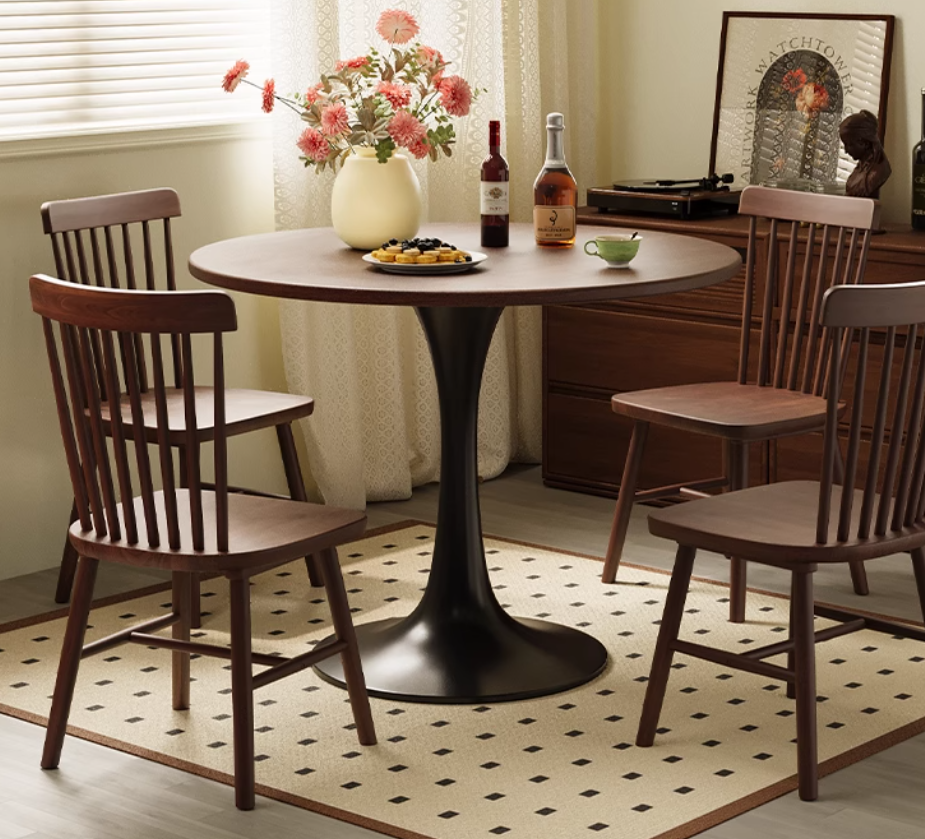 Black Round Table, Modern Dining Table, MDF Top and Steel Base Tulip Round Kitchen Table, Mid Century Coffee Table for Living Room 24 Inch, Kitchen Table, Oval Dining Table