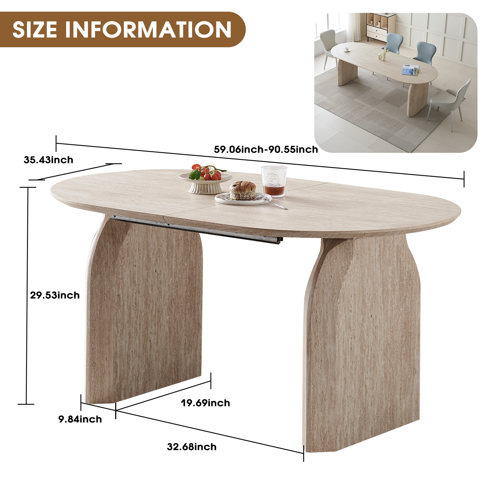Wood Extendable Dining Table, Modern Oval Kitchen Table with Stylish Dual - Pillar Design, Perfect for Home Dining & Gathering, Multi-functional and Space-saving, Living Room and Dining Room.