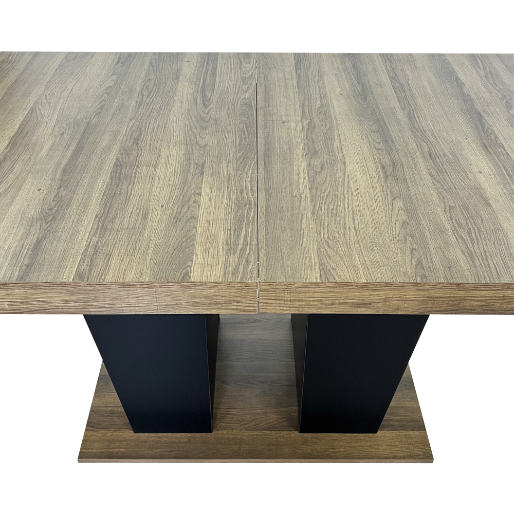 Extendable Dining Room Table for 4-10 People,Wooden Transformer Kitchen Dining Table with Black Double Sturdy Pedestal Base, Modern Expandable Large Table