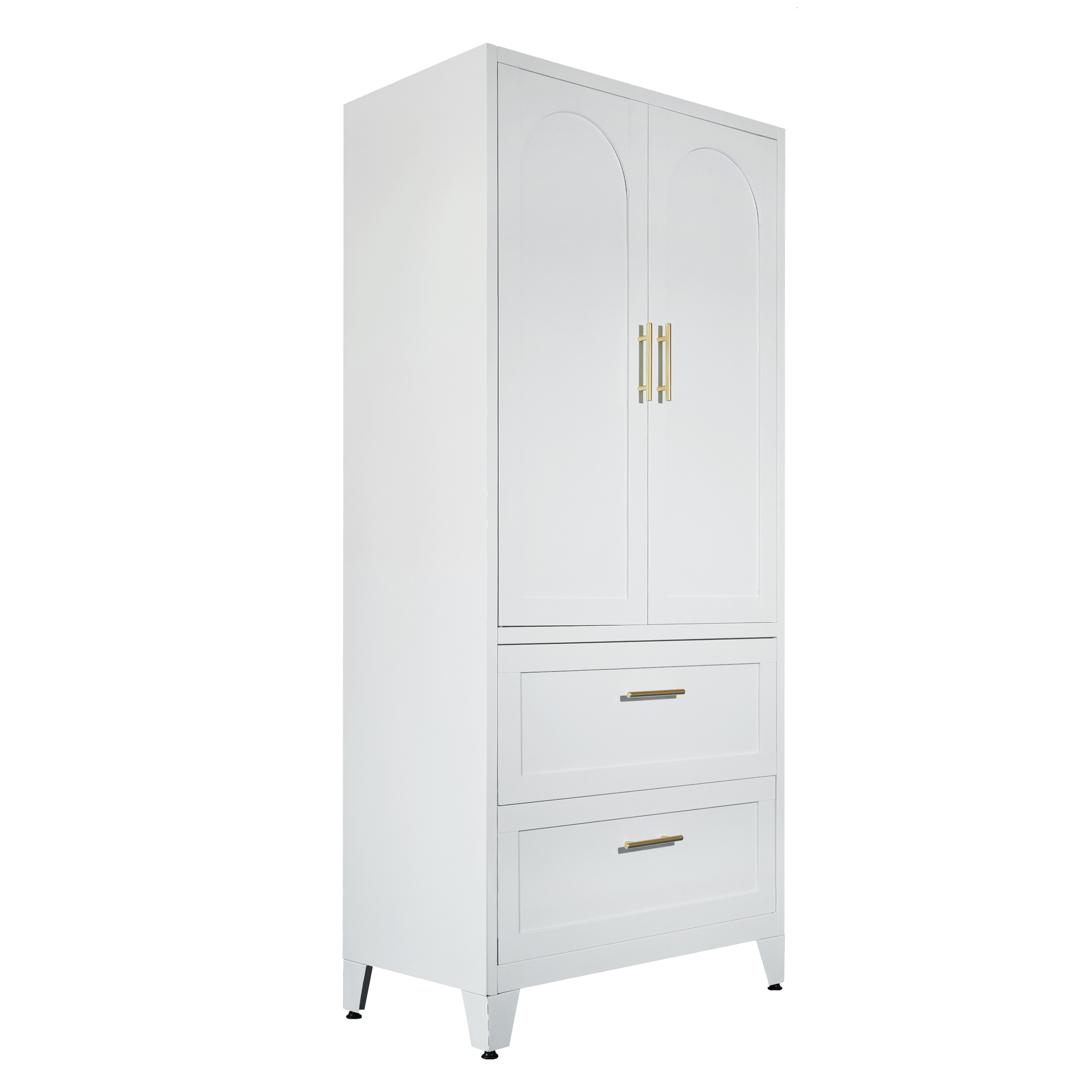 71" Tall Metal Wardrobe Cabinet with 2 Drawers and Hanging Rod, 2 Doors Wardrobe Closet with Shelf for Bedroom, Office, Laundry Room,Entryway ,Foyer,Guesthouse (White)