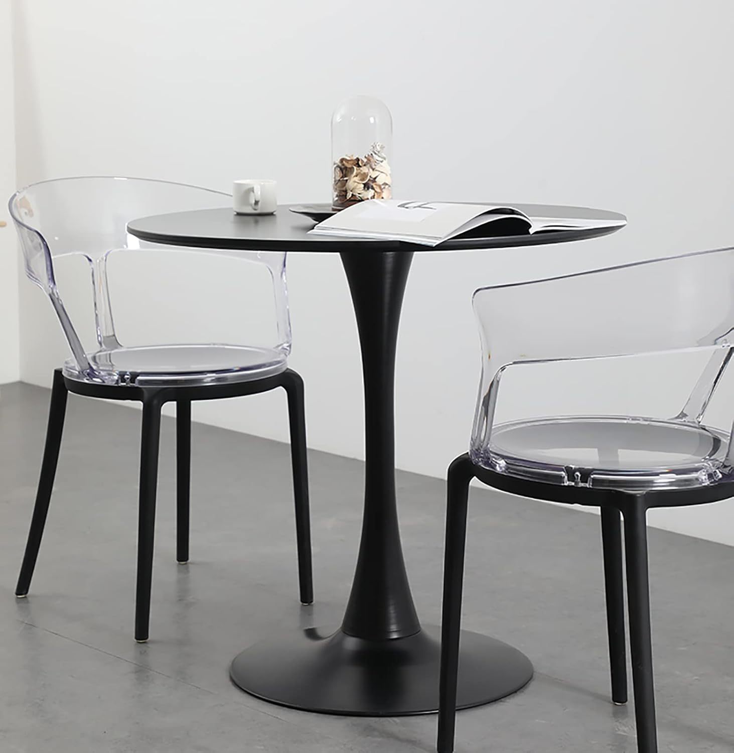 Black Round Table, Modern Dining Table, MDF Top and Steel Base Tulip Round Kitchen Table, Mid Century Coffee Table for Living Room 24 Inch, Kitchen Table, Oval Dining Table