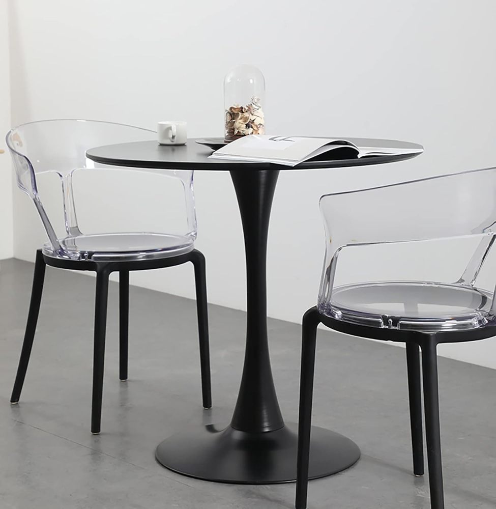 Black Round Table, Modern Dining Table, MDF Top and Steel Base Tulip Round Kitchen Table, Mid Century Coffee Table for Living Room 24 Inch, Kitchen Table, Oval Dining Table