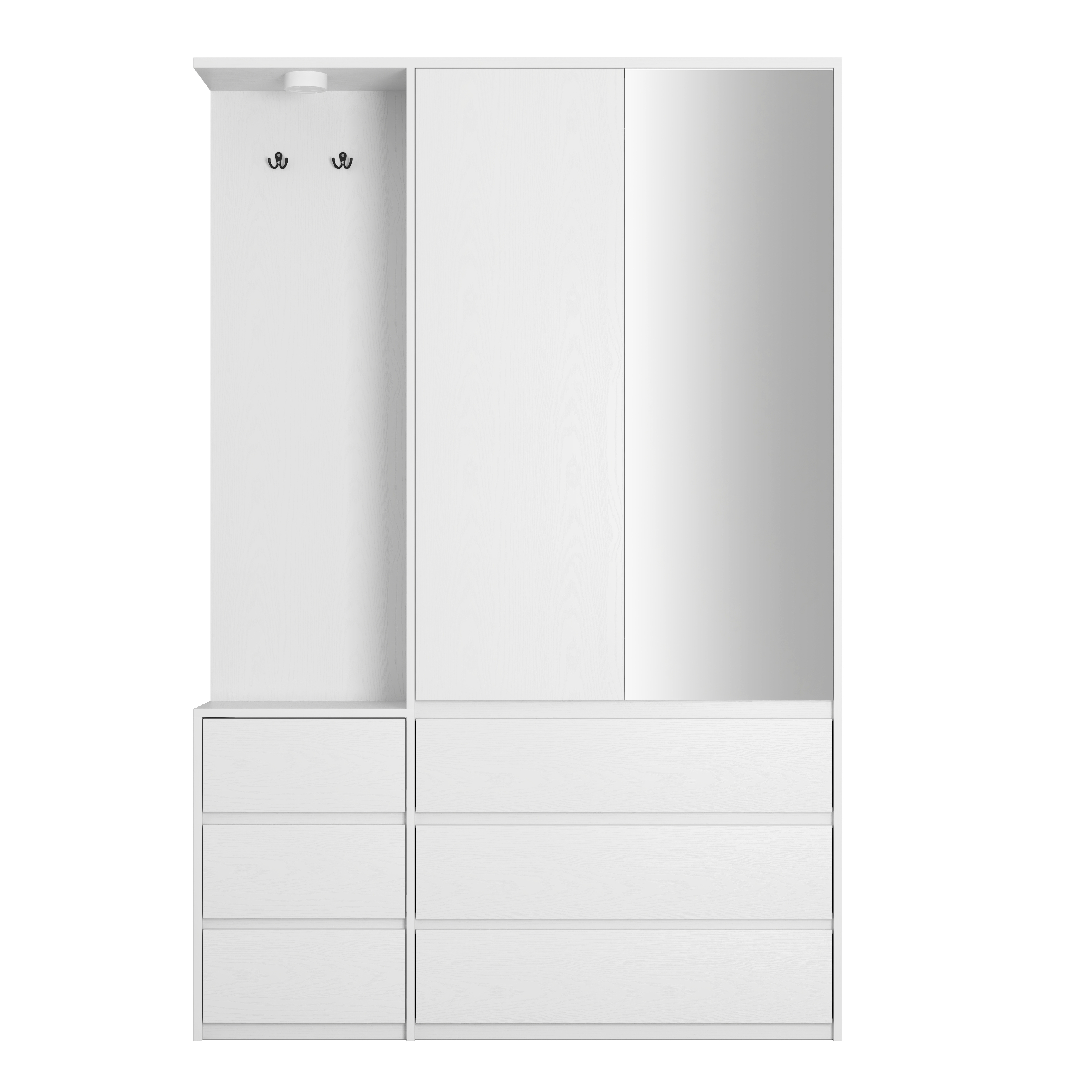 Wardrobe Closet 71.7" H, Bedroom Wooden Wardrobe with 2 Doors 6 Drawers, Modern Clothing Storage Cabinet Combination with Storage Shelves and Hanging Rail, White