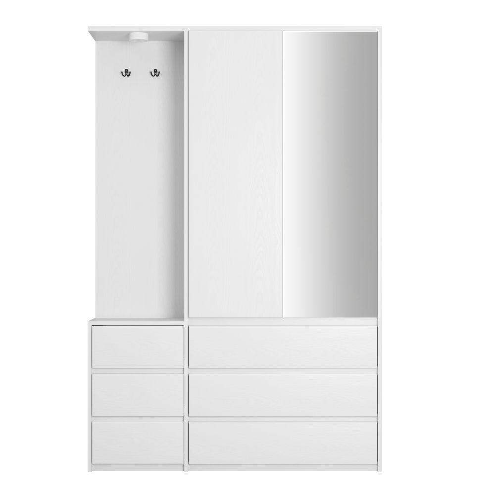 Wardrobe Closet 71.7" H, Bedroom Wooden Wardrobe with 2 Doors 6 Drawers, Modern Clothing Storage Cabinet Combination with Storage Shelves and Hanging Rail, White