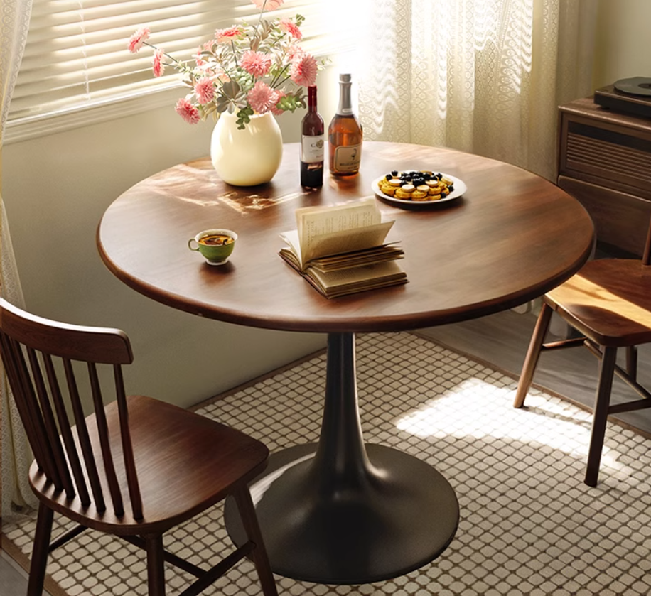 Black Round Table, Modern Dining Table, MDF Top and Steel Base Tulip Round Kitchen Table, Mid Century Coffee Table for Living Room 24 Inch, Kitchen Table, Oval Dining Table