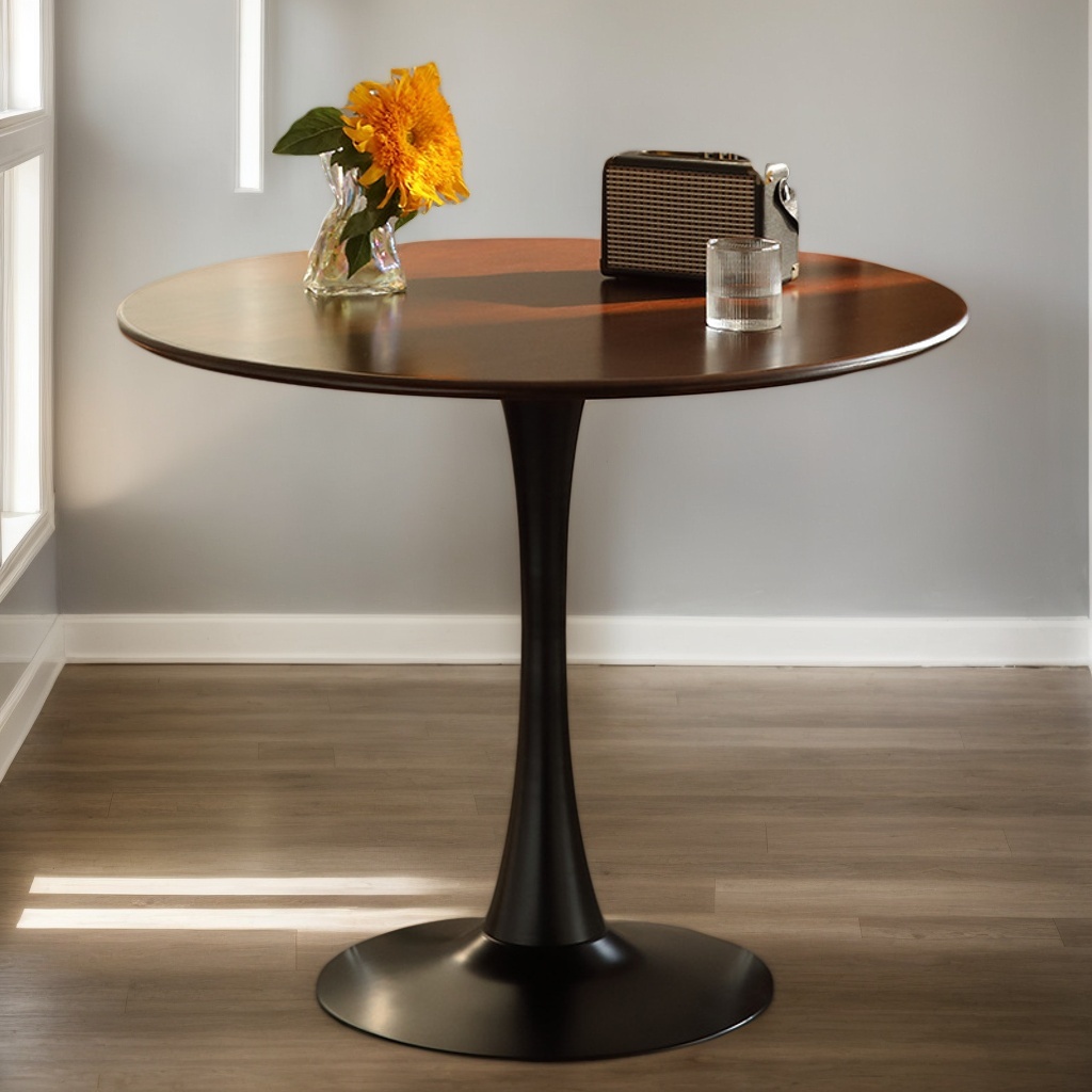 Black Round Table, Modern Dining Table, MDF Top and Steel Base Tulip Round Kitchen Table, Mid Century Coffee Table for Living Room 24 Inch, Kitchen Table, Oval Dining Table