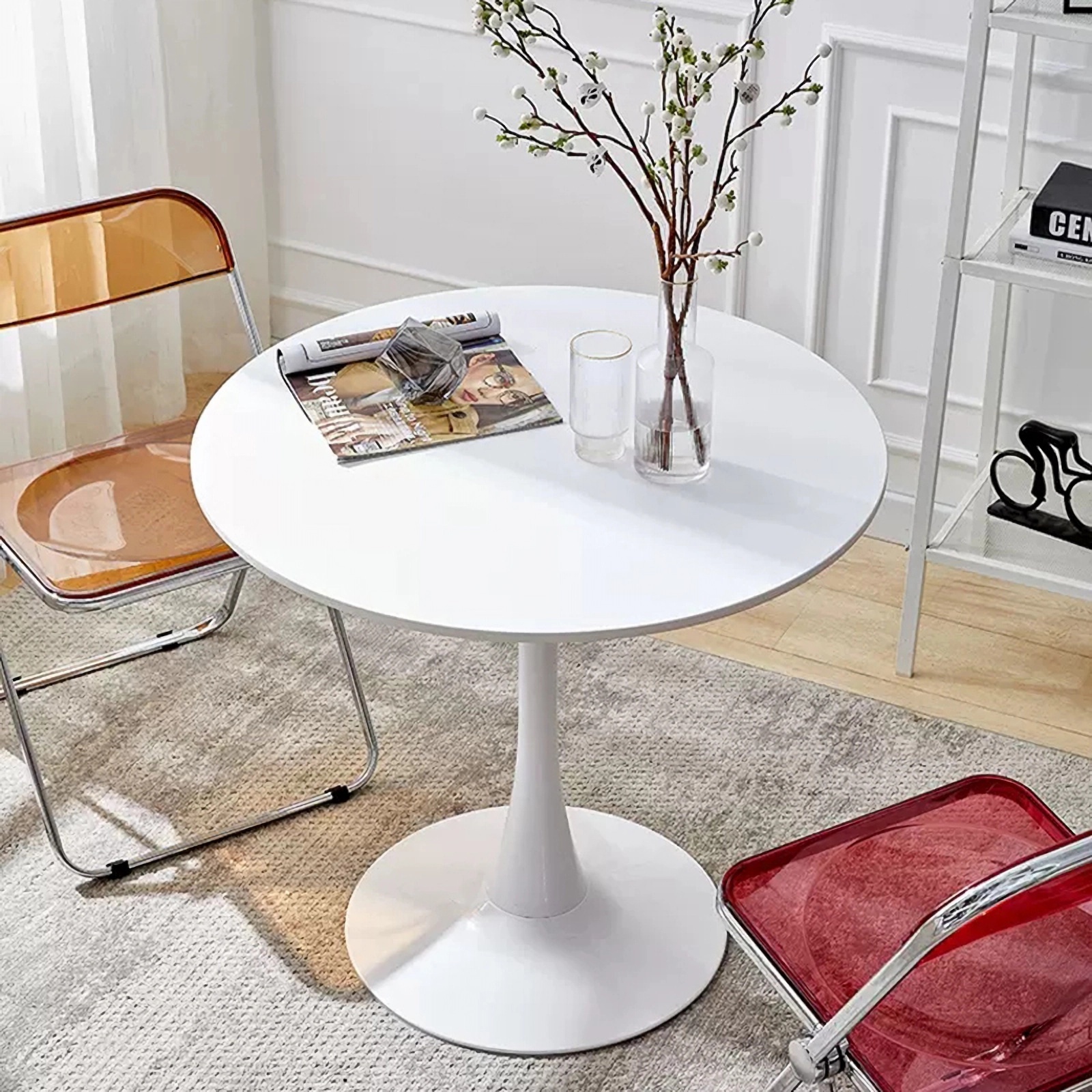 Black Round Table, Modern Dining Table, MDF Top and Steel Base Tulip Round Kitchen Table, Mid Century Coffee Table for Living Room 24 Inch, Kitchen Table, Oval Dining Table