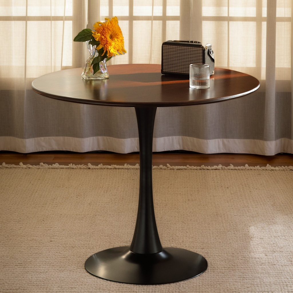 Black Round Table, Modern Dining Table, MDF Top and Steel Base Tulip Round Kitchen Table, Mid Century Coffee Table for Living Room 24 Inch, Kitchen Table, Oval Dining Table