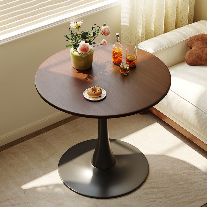 Black Round Table, Modern Dining Table, MDF Top and Steel Base Tulip Round Kitchen Table, Mid Century Coffee Table for Living Room 24 Inch, Kitchen Table, Oval Dining Table