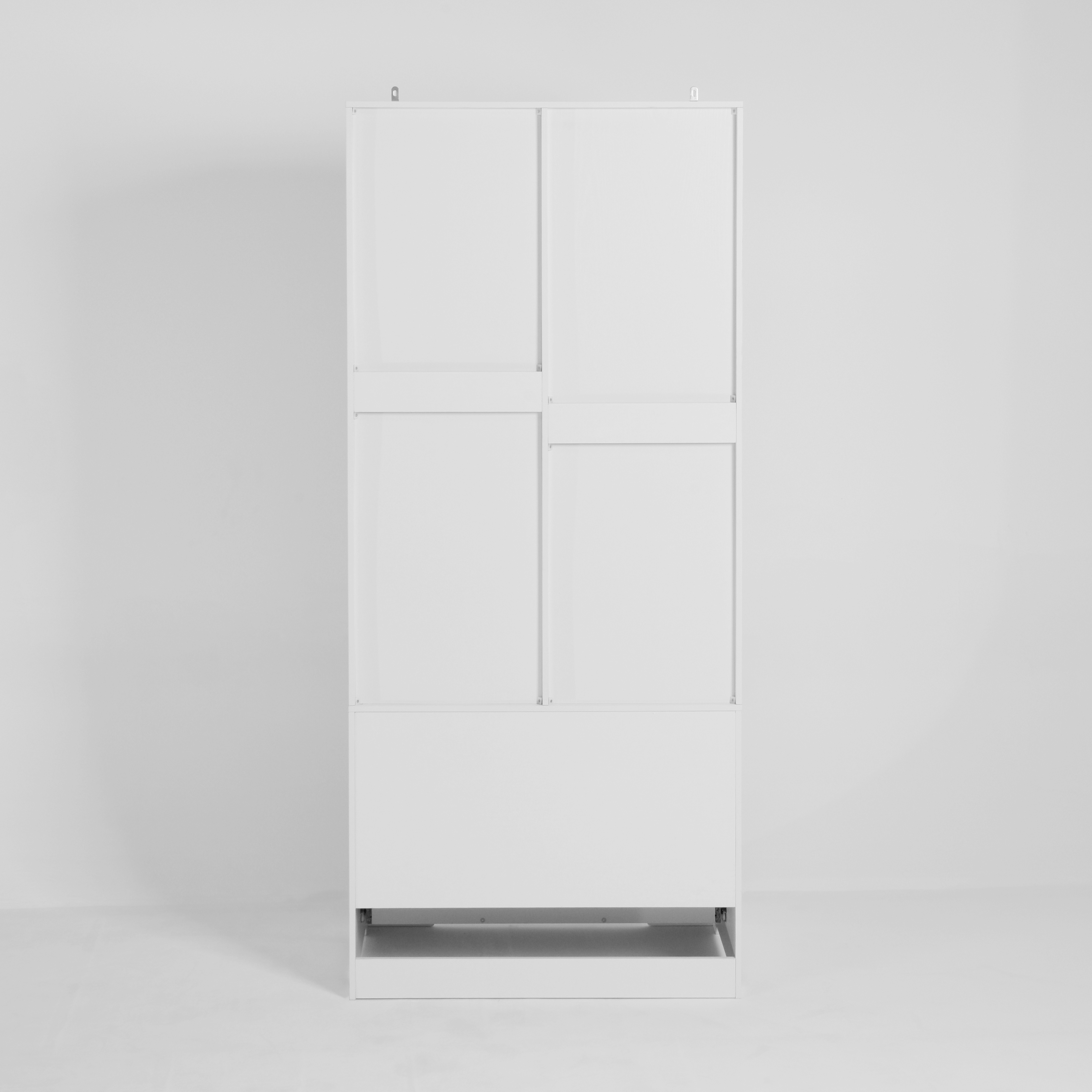 2 Door Wood Wardrobe for Bedroom with Hanging Clothing Rod inside the Cabinet and 2 Drawers for Storage Organization, Built-in induction light Multifunctional Closet with Mirror, White