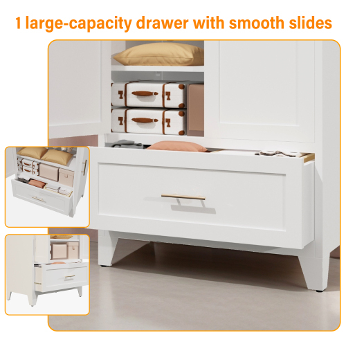 71" Tall Metal Wardrobe Cabinet with 2 Drawers and Hanging Rod, 2 Doors Wardrobe Closet with Shelf for Bedroom, Office, Laundry Room,Entryway ,Foyer,Guesthouse (White)
