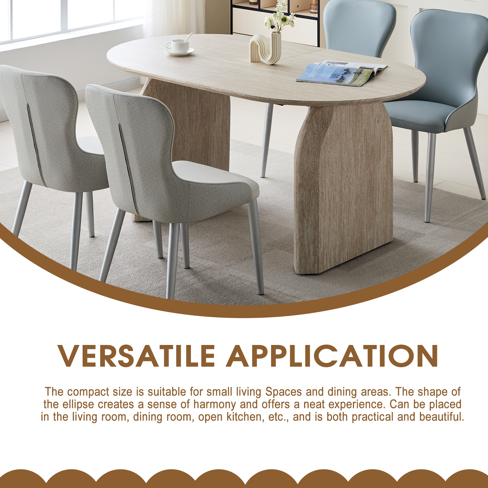 Wood Extendable Dining Table, Modern Oval Kitchen Table with Stylish Dual - Pillar Design, Perfect for Home Dining & Gathering, Multi-functional and Space-saving, Living Room and Dining Room.