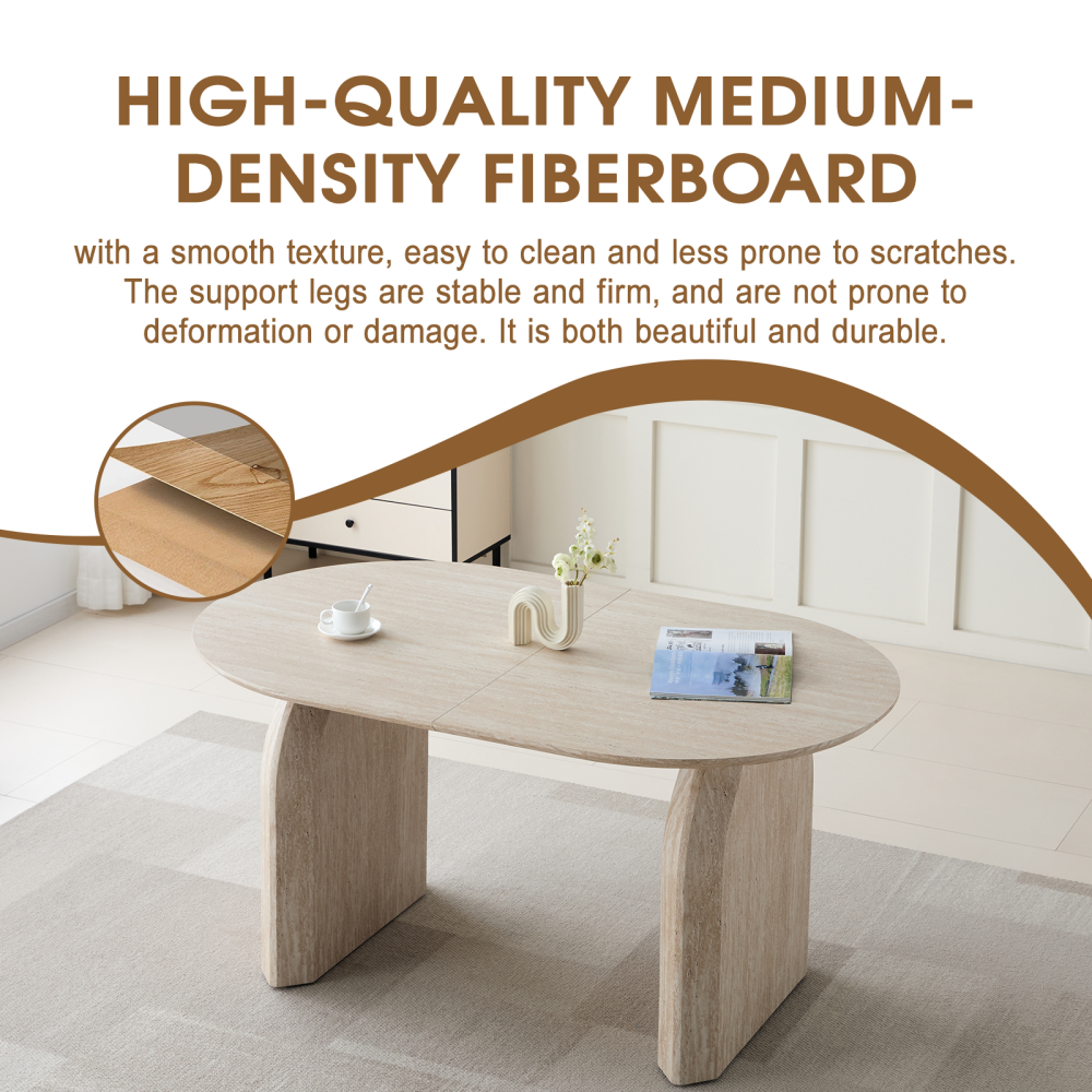 Wood Extendable Dining Table, Modern Oval Kitchen Table with Stylish Dual - Pillar Design, Perfect for Home Dining & Gathering, Multi-functional and Space-saving, Living Room and Dining Room.