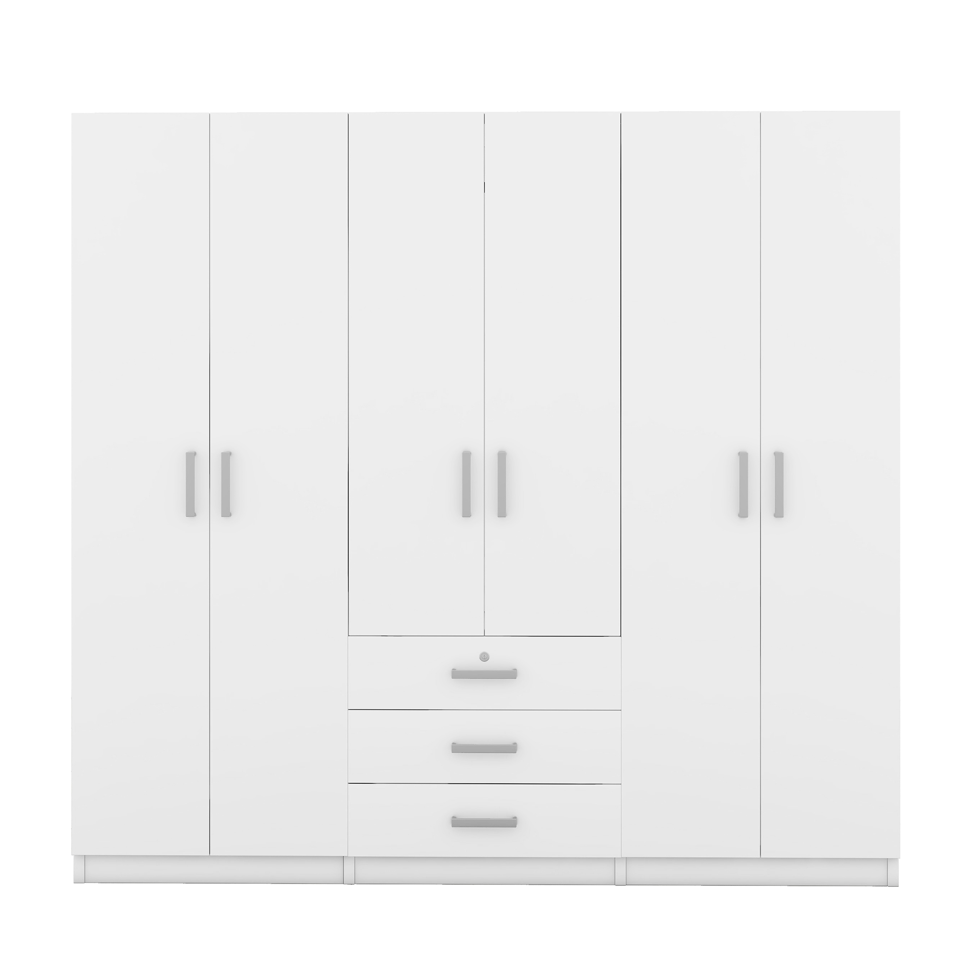 6-Doors Wooden Wardrobe Storage for Bedroom, with Big Drawers, White