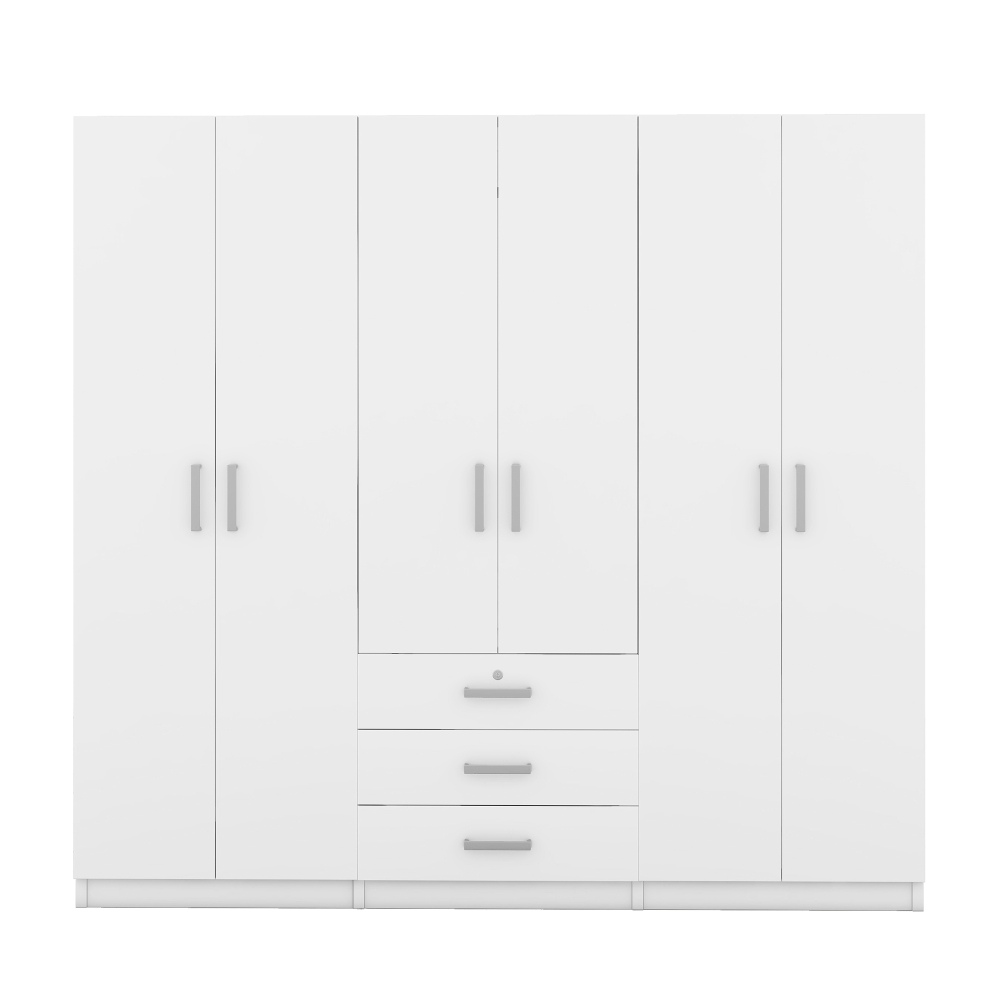 6-Doors Wooden Wardrobe Storage for Bedroom, with Big Drawers, White