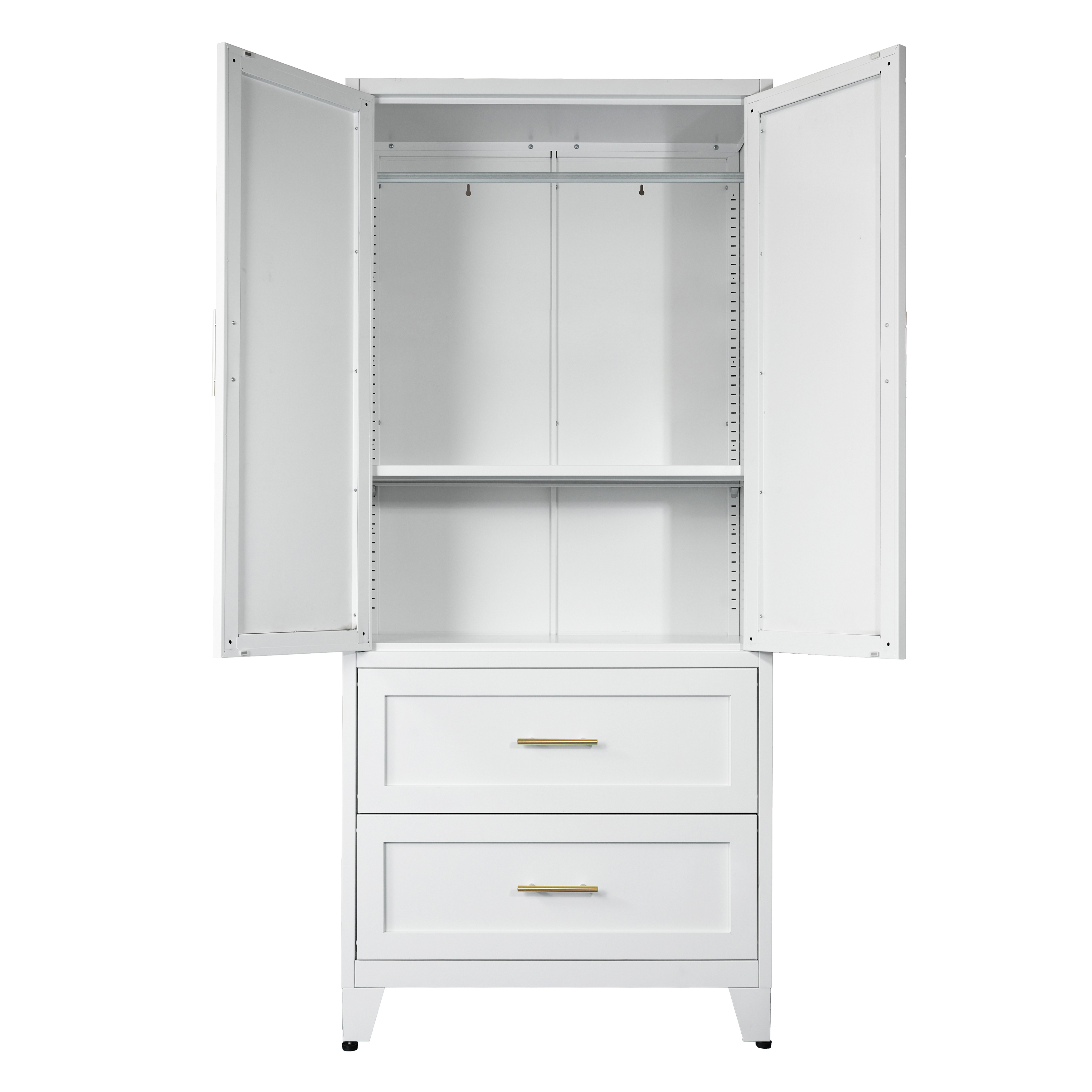 71" Tall Metal Wardrobe Cabinet with 2 Drawers and Hanging Rod, 2 Doors Wardrobe Closet with Shelf for Bedroom, Office, Laundry Room,Entryway ,Foyer,Guesthouse (White)