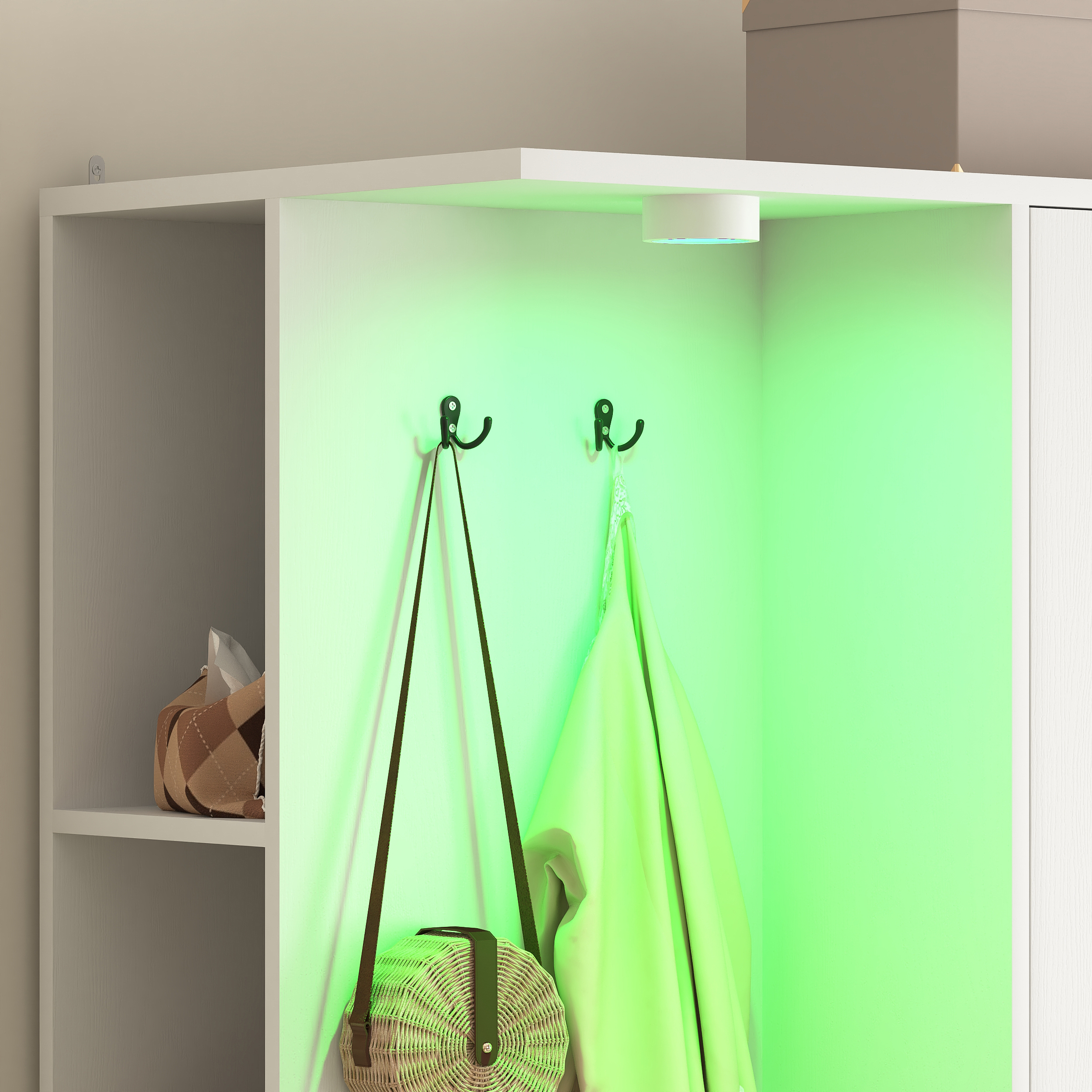 Wardrobe Closet 71.7" H, Bedroom Wooden Wardrobe with 2 Doors 6 Drawers, Modern Clothing Storage Cabinet Combination with Storage Shelves and Hanging Rail, White