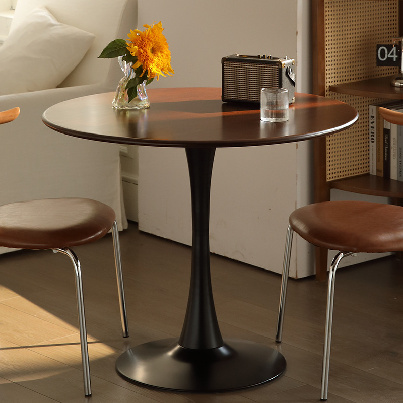 Black Round Table, Modern Dining Table, MDF Top and Steel Base Tulip Round Kitchen Table, Mid Century Coffee Table for Living Room 24 Inch, Kitchen Table, Oval Dining Table