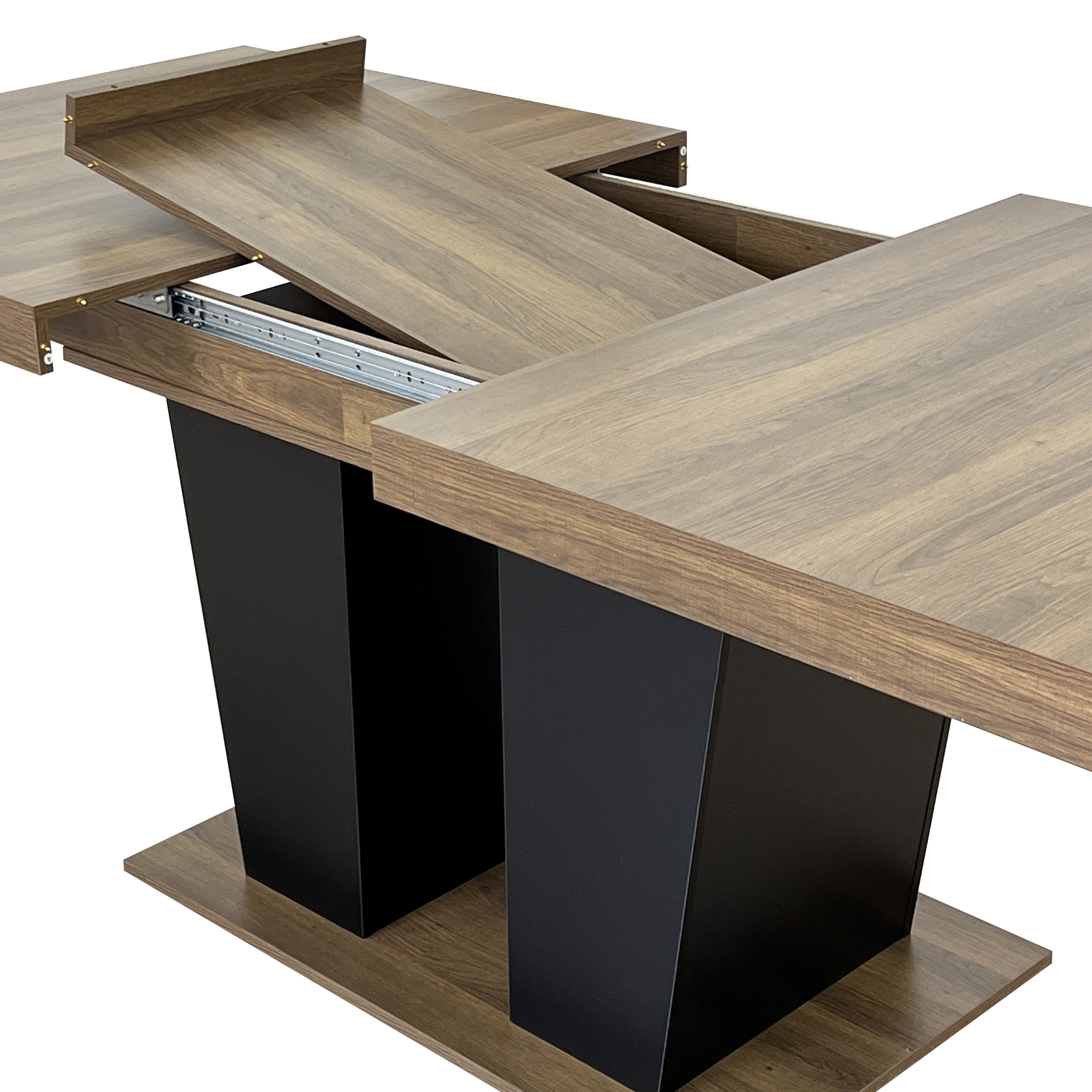 Extendable Dining Room Table for 4-10 People,Wooden Transformer Kitchen Dining Table with Black Double Sturdy Pedestal Base, Modern Expandable Large Table